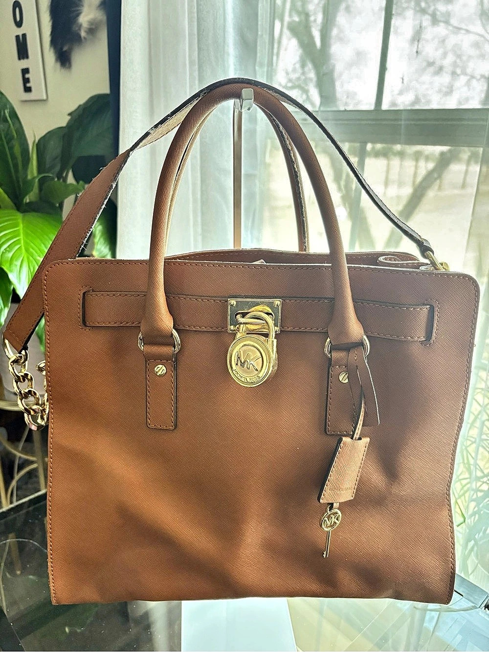 Michael Kors Hamilton Medium Saffiano Leather Satchel Brown